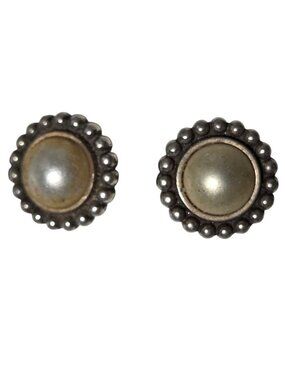 Vintage Faux Pearl Post Earrings Silver Tone Beaded Borders Retro 50s 60s Women